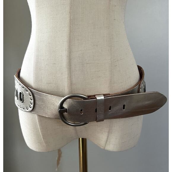 FOSSIL Silver Leather Studded Hipster Belt - Picture 3 of 11